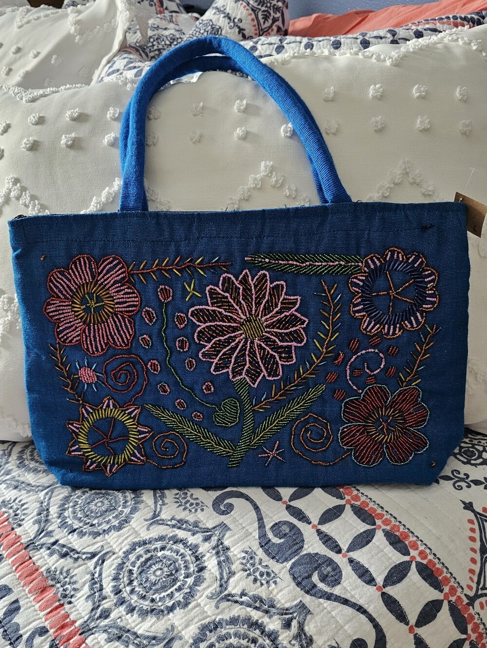 Turquoise Beaded Handmade Tote